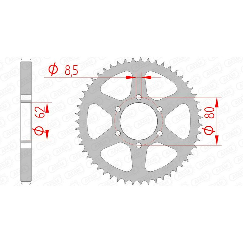 Corona de acero AFAM paso 428 para YAMAHA TW 125, TY 125, TY 175, XT 125, XT 350 de 1976 a 2006