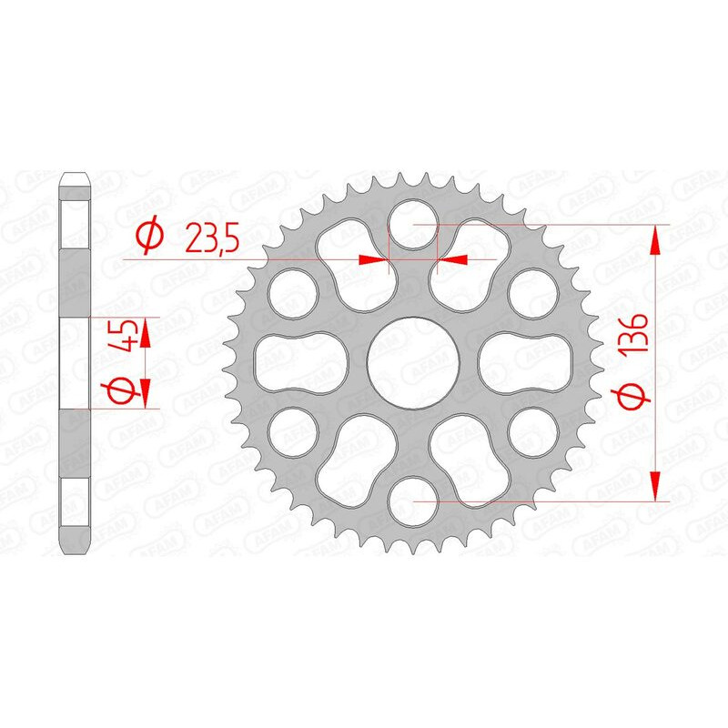 Couronne acier AFAM 45 dents, pas 428 pour YAMAHA XG 250 TRICKER de 2005
