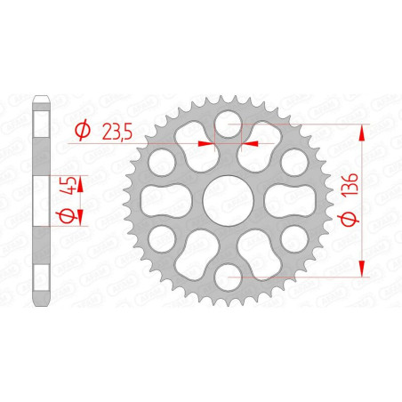 AFAM steel rear sprocket 45T, 428 pitch for YAMAHA XG 250 TRICKER 2005