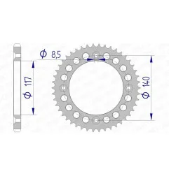 Couronne alu AFAM 46 dents, pas 428 pour YAMAHA YZ 80 de 1985 à 1992