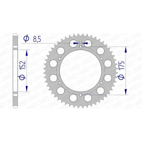 Couronne alu AFAM 52 dents, pas 520 pour YAMAHA DT 200 WR, WR 200 de 1991 à 1996