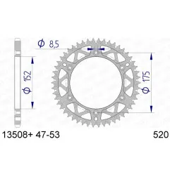 Couronne alu AFAM 48 dents, pas 520 pour YAMAHA IT 175, IT 250, WR 250, YZ 125, YZ 250 de 1980 à 1998