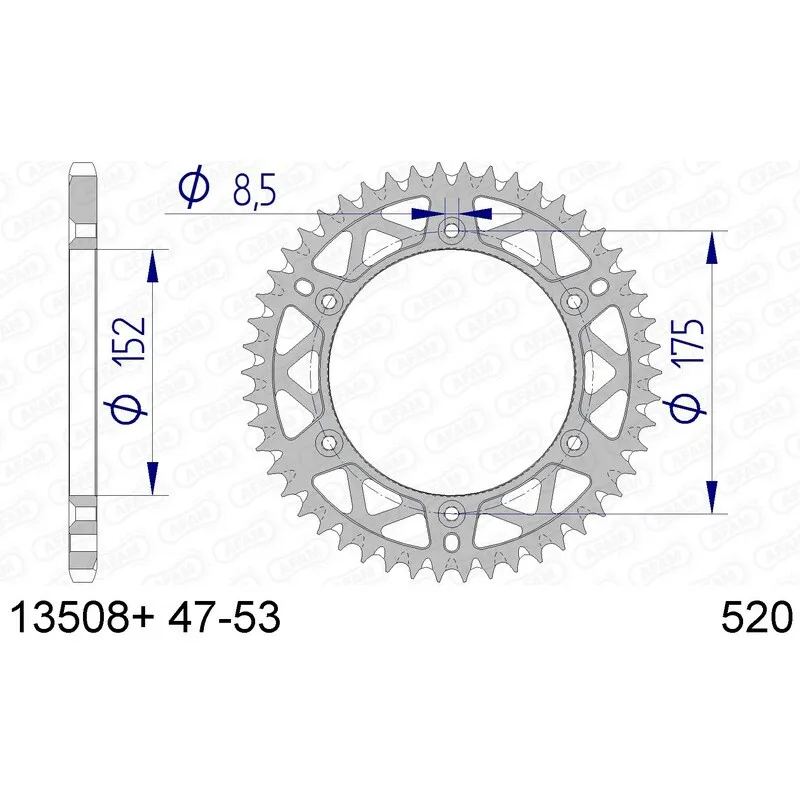 AFAM aluminium rear sprocket 48T, 520 pitch for YAMAHA IT 175, IT 250, WR 250, YZ 125, YZ 250 1980-1998 AFAM aluminium rear sprocket 48T, 520 pitch for YAMAHA IT 175, IT 250, WR 250, YZ 125, YZ 250 1980-1998
