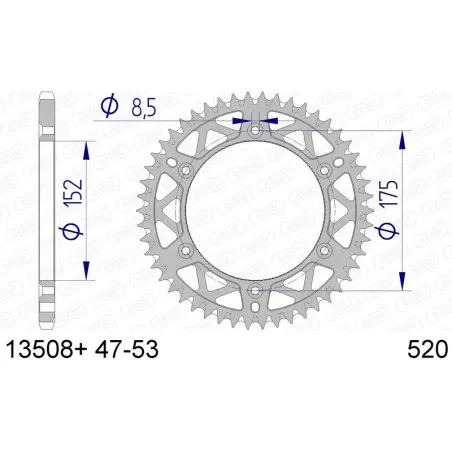 AFAM Kettenrad Alu 48 Zähne, Teilung 520 für YAMAHA IT 175, IT 250, WR 250, YZ 125, YZ 250 1980-1998
