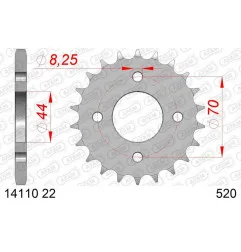 AFAM steel rear sprocket 22T, 520 pitch for SUZUKI LT 80 QUADRUNNER 2WD and KAWASAKI KFX 80 1987-2006