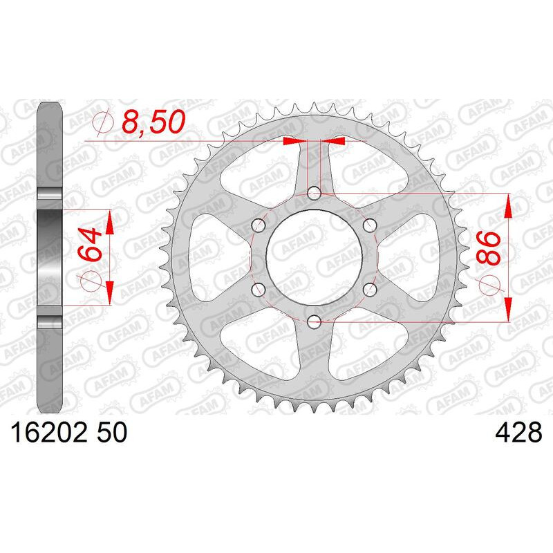 Corona de acero AFAM 50 dientes, paso 428 para KAWASAKI KE 125 de 1976 a 1984