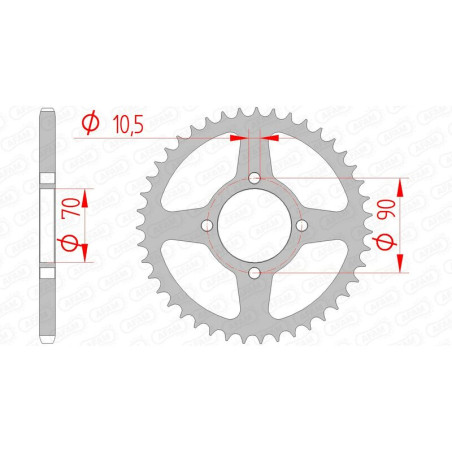 Couronne acier AFAM 43 dents, pas 520 pour KAWASAKI KEF 300 LAKOTA SPORT 2WD, KFX 250, KSF 250 MOJAVE 2WD de 1995 à 2004