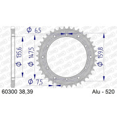 AFAM Kettenrad Alu 39 Zähne, Teilung 520 für FANTIC TRIAL 125 1979-1992
