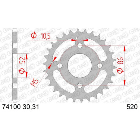 Couronne acier AFAM pas 520 pour KYMCO MXU 150, MXU 50 de 2005 à 2017
