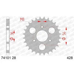 AFAM Kettenrad Stahl 28 Zähne, Teilung 428 für KYMCO KXR 50, MAXXER 50 2004-2020