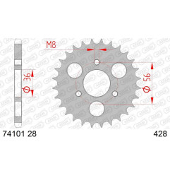 Corona de acero AFAM 28 dientes, paso 428 para KYMCO KXR 50, MAXXER 50 de 2004 a 2020