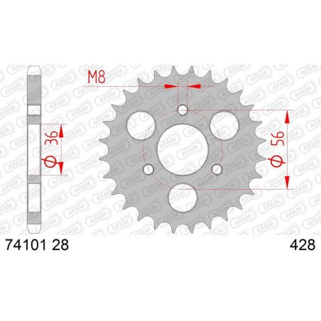 AFAM Kettenrad Stahl 28 Zähne, Teilung 428 für KYMCO KXR 50, MAXXER 50 2004-2020