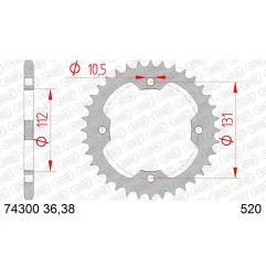 Couronne acier AFAM pas 520 pour KYMCO MAXXER 250 et TGB BLADE 250, TARGET 325 de 2004 à 2018