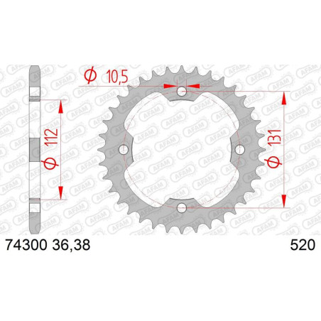 AFAM Kettenrad Stahl Teilung 520 für KYMCO MAXXER 250 und TGB BLADE 250, TARGET 325 2004-2018