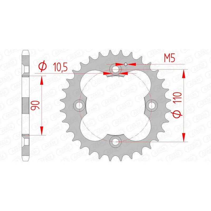 Couronne acier AFAM 32 dents, pas 520 pour ADLY THUNDERBIKE 300 de 2004 à 2005