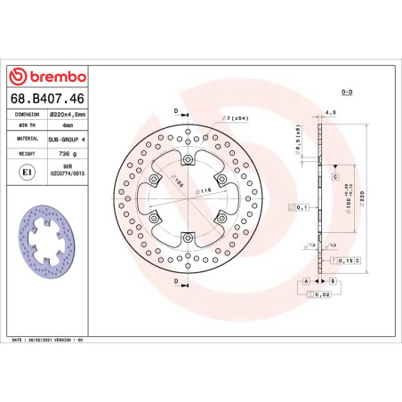 Disco de freno BREMBO Serie Oro redondo fijo para KAWASAKI KDX 200, KLX 300, KX 125, KX 250, KX 500 de 1987 a 2006