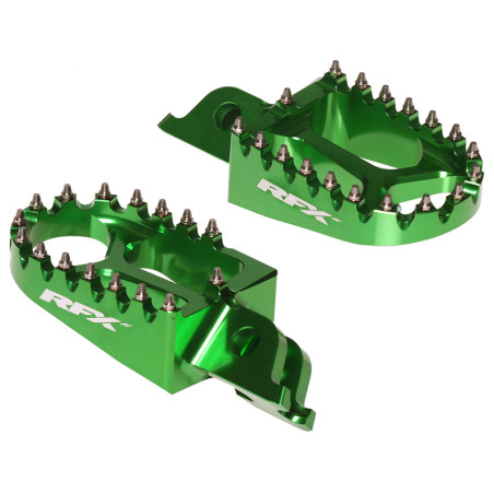 RFX Pro Series CNC Aluminium Footrests - Green for KAWASAKI KX 250, KX 250 X, KX 450, KXF 250, KXF 450 2006-2027