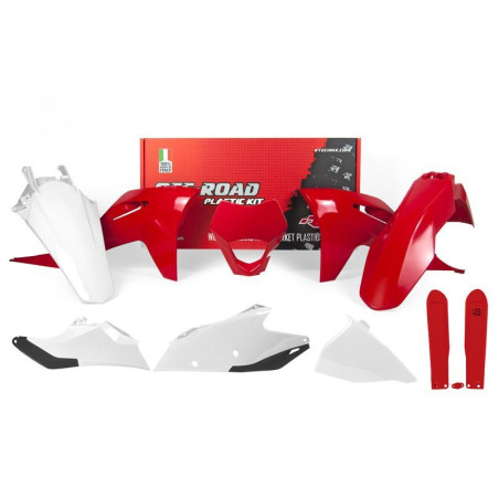 Kit de plástica RACETECH (7 pcs) - Rojo / Blanco para GAS GAS EC 250, EC 300, ECF 250, ECF 350 de 2021 a 2023
