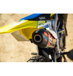 Linea completa escape YOSHIMURA RS-12 Signature inox/silencioso alu/tapa carbono para SUZUKI RMZ 450 de 2018 a 2023