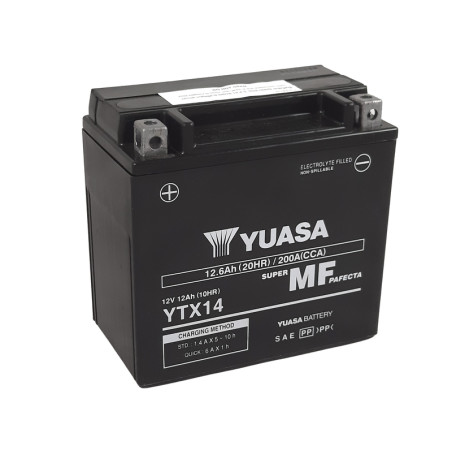 Batterie YUASA W/C sans entretien activée usine - FA pour HONDA, KAWASAKI, SUZUKI et HUSQVARNA de 1979 à 2025