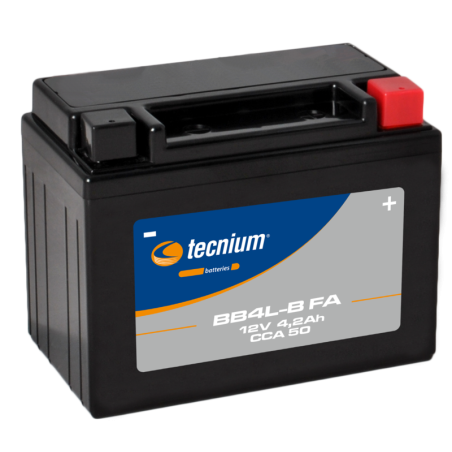 Batería TECNIUM activada de fábrica BB4L-B (FA) para APRILIA RX 50, GILERA RCR 50, KAWASAKI KMX 125 y BETA EIKON 50