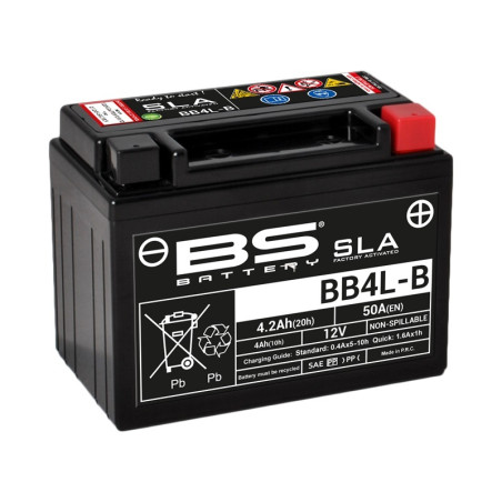 BS BATTERY SLA Battery Maintenance Free Factory Activated - BB4L-B for APRILIA, GILERA, KAWASAKI and BETA 1986-2020
