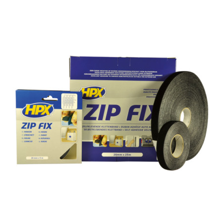 HPX Zip Fix Selbstklebendes Flausch-Klettband schwarz 20 mm x 5 m