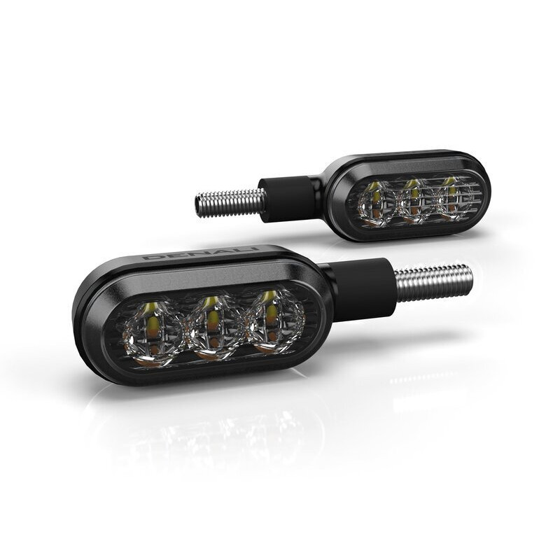 DENALI T3 Switchback M8 LED 2in1 Indicator DRL Combination Body Black / Lens Clear (Pair), Front