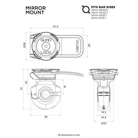 Support de smartphone QUAD LOCK fixation rétroviseur pour KYMCO X CITING 500 I, HONDA SH 125 I et APRILIA SR GT 125