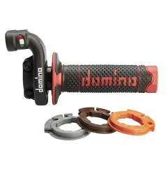 Poignée de gaz DOMINO KRK avec revêtements noir/rouge pour HUSQVARNA FX 450, KTM SXF 250, HONDA CRF 250 et KAWASAKI KXF 450