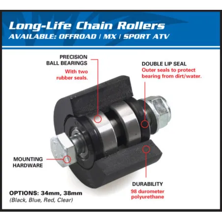 ALL BALLS Chain Roller 34-24mm for KTM EXC 125, SHERCO SEF 250, HUSABERG FE 650 and HONDA CAMINO 1976-2026