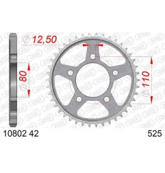 AFAM steel rear sprocket 42T, 525 pitch for HONDA XRV 750 AFRICA TWIN and YAMAHA YZ 85 1990-2012