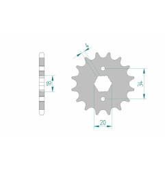 AFAM steel front sprocket 428 pitch for HONDA XL 125 S, DAELIM VS 125, DERBI SENDA 125 BAJA SM 4T and KYMCO MAXXER 50 1979-2020