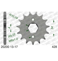Piñón de acero AFAM paso 428 para HONDA XL 125 S, DAELIM VS 125, DERBI SENDA 125 BAJA SM 4T y KYMCO MAXXER 50 de 1979 a 2020