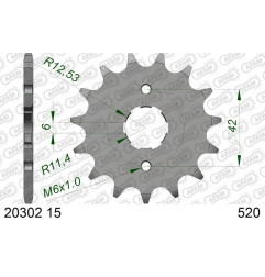 Pignon acier AFAM 15 dents, pas 520 pour TGB BLADE 250, TARGET 325 de 2008 à 2017