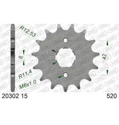 Piñón de acero AFAM 15 dientes, paso 520 para TGB BLADE 250, TARGET 325 de 2008 a 2017