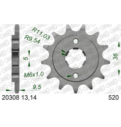 AFAM steel front sprocket 13T, 520 pitch for HONDA TRX 250 FOURTRAX 2WD, TRX 250 R FOURTRAX 2WD 1986-1989