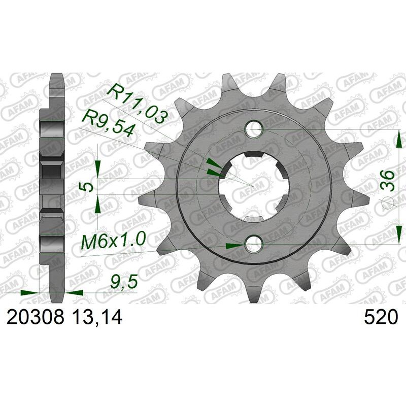 AFAM steel front sprocket 13T, 520 pitch for HONDA TRX 250 FOURTRAX 2WD, TRX 250 R FOURTRAX 2WD 1986-1989