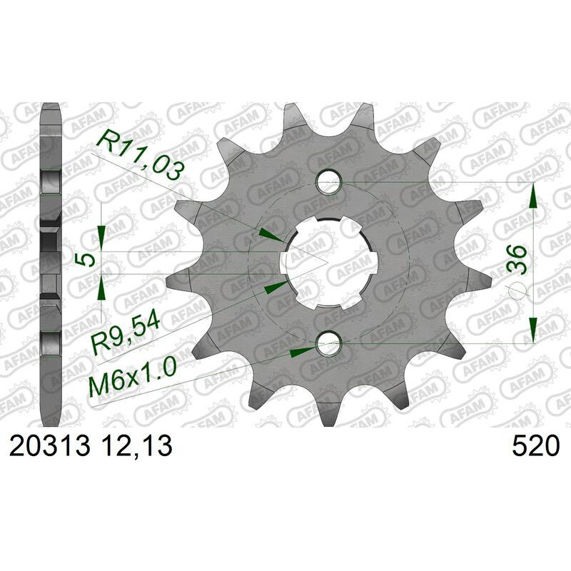 AFAM steel front sprocket 13T, 520 pitch for HONDA TRX 300 EX SPORTRAX 2WD, TRX 300 FOURTRAX 2WD, TRX 300 FW FOURTRAX 4WD