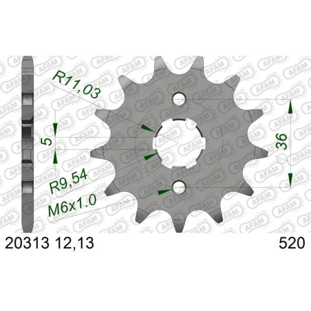 AFAM steel front sprocket 13T, 520 pitch for HONDA TRX 300 EX SPORTRAX 2WD, TRX 300 FOURTRAX 2WD, TRX 300 FW FOURTRAX 4WD