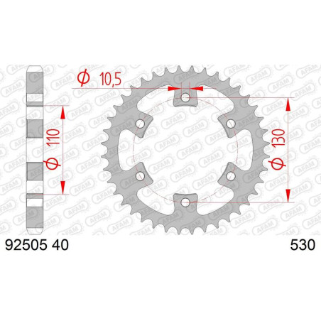 Corona de acero AFAM 40 dientes, paso 530 para CAN-AM DS 650 de 2000 a 2007