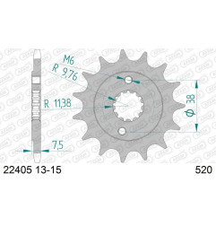 Pignon acier AFAM pas 520 pour SUZUKI LT-R 450 QUADRACER 2WD, LTZ 400 et KAWASAKI KFX 400 de 2003 à 2018