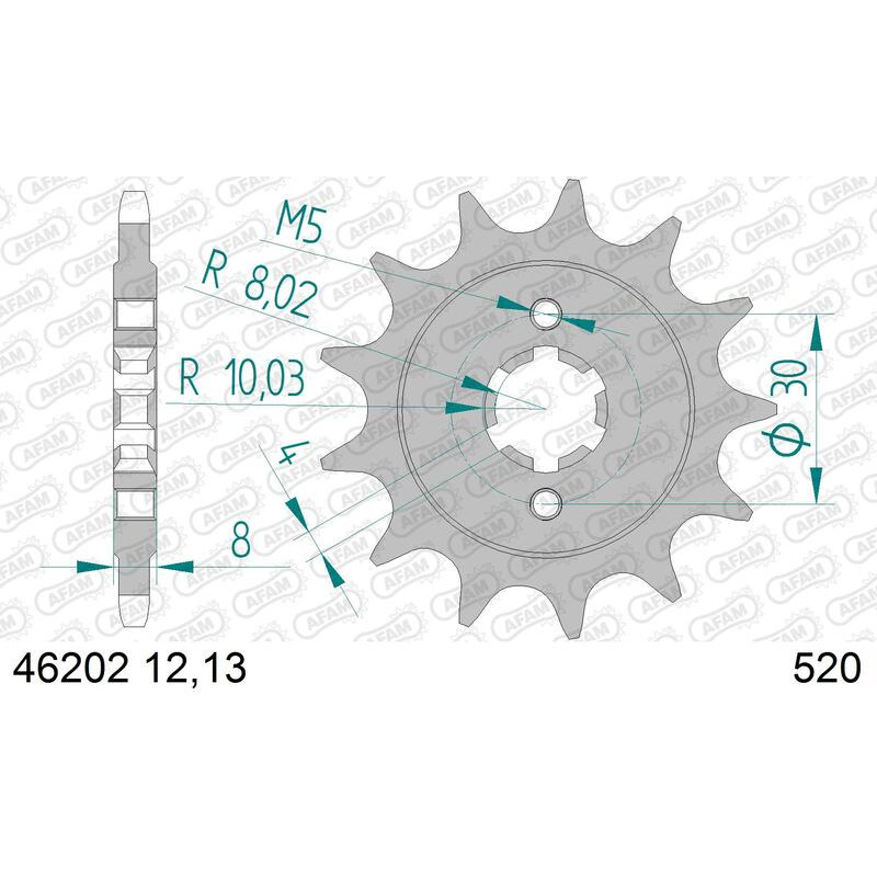 AFAM steel front sprocket 12T, 520 pitch for HUSQVARNA CR 125, WR 125 1990-1994