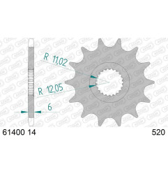 Pignon acier AFAM 14 dents, pas 520 pour CAN-AM DS 450, DS 450 X de 2008 à 2009