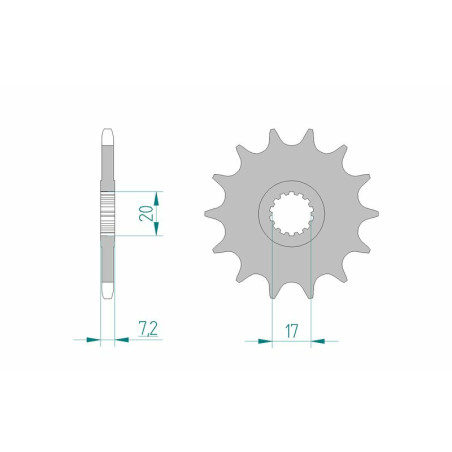 Pignon acier AFAM 13 dents, pas 520 pour KTM LC2 125 80, STING 125 de 1996 à 1999
