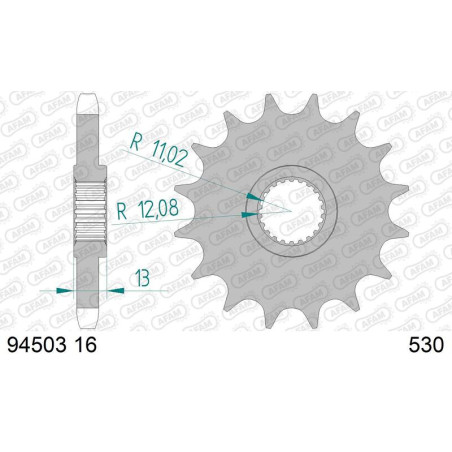 Pignon acier AFAM 16 dents, pas 530 pour CAN-AM DS 650 de 2000 à 2007