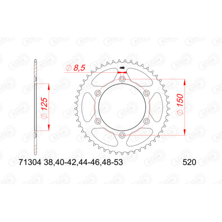 AFAM Ritzel Stahl Teilung 520 für KTM ENDURO 690, HUSQVARNA SUPERMOTO 701, GAS GAS ES 700 und CF MOTO MT 800 EXPLORE 1988-2027