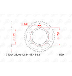 Piñón de acero AFAM paso 520 para KTM ENDURO 690, HUSQVARNA SUPERMOTO 701, GAS GAS ES 700 y CF MOTO MT 800 EXPLORE
