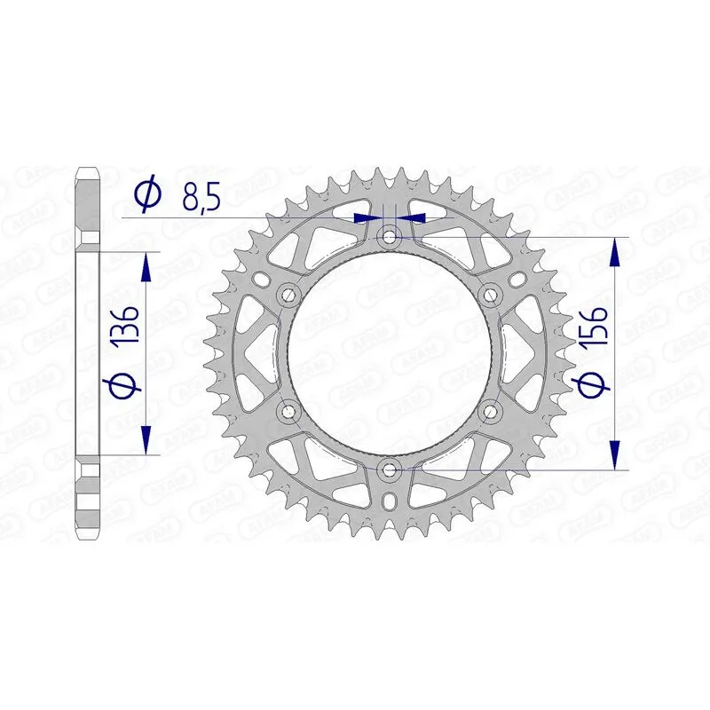 AFAM aluminium rear sprocket 520 pitch for HUSQVARNA WR 125, GAS GAS EC 200, SHERCO SEF 250 and BETA RR 400 1985-2023