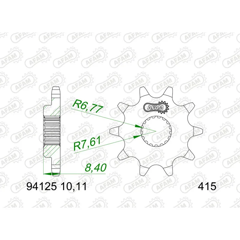 Piñón de acero AFAM paso 415 para HUSQVARNA TC 50, TC 50 MINI, GAS GAS MC 50 y KTM SX 50 de 2024 a 2027